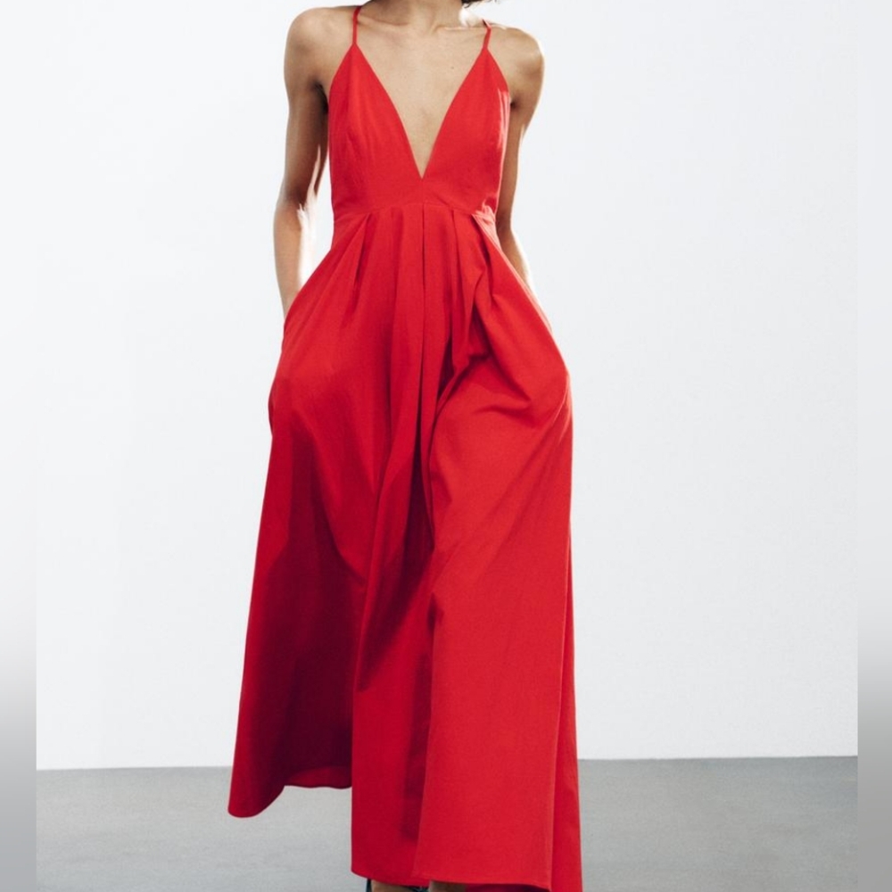 Zara Open Back Dress Strappy Ajustable Straps Pockets red Zw Collection Sz M NWT - Picture 9 of 16